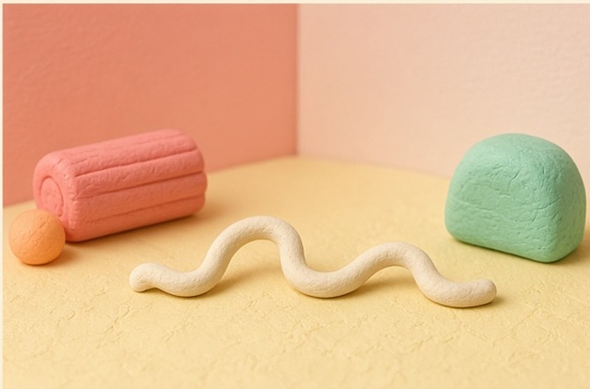 A blank clay doodle line beginning on a miniature workbench