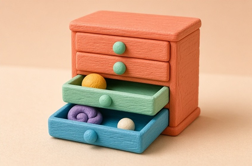 A miniature drawer holding a few local favorite tokens