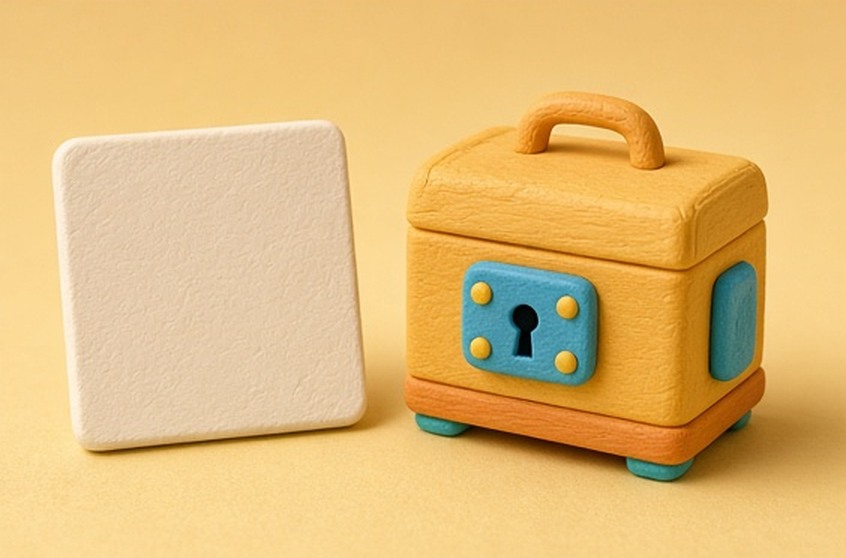 A blank permissions tile beside a closed clay toolbox