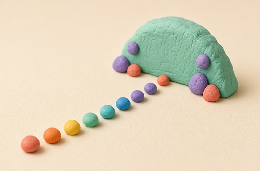 A trail of clay dots ending before an offline boundary