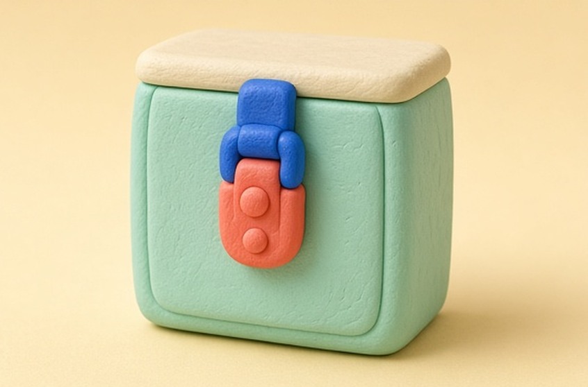 A sturdy colorful latch securing a miniature cabinet